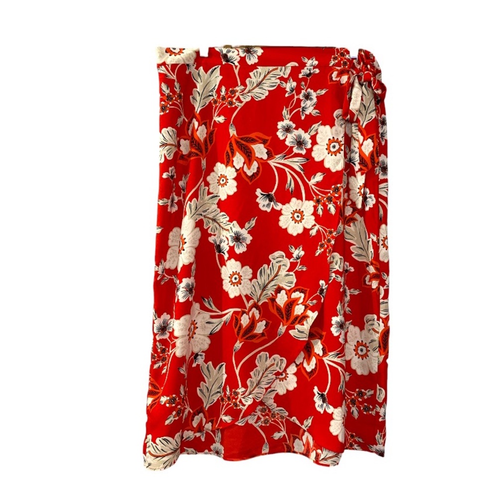 Ann Taylor Factory NEW Floral Skirt Red White 16 Wrap Casual Office Vacation